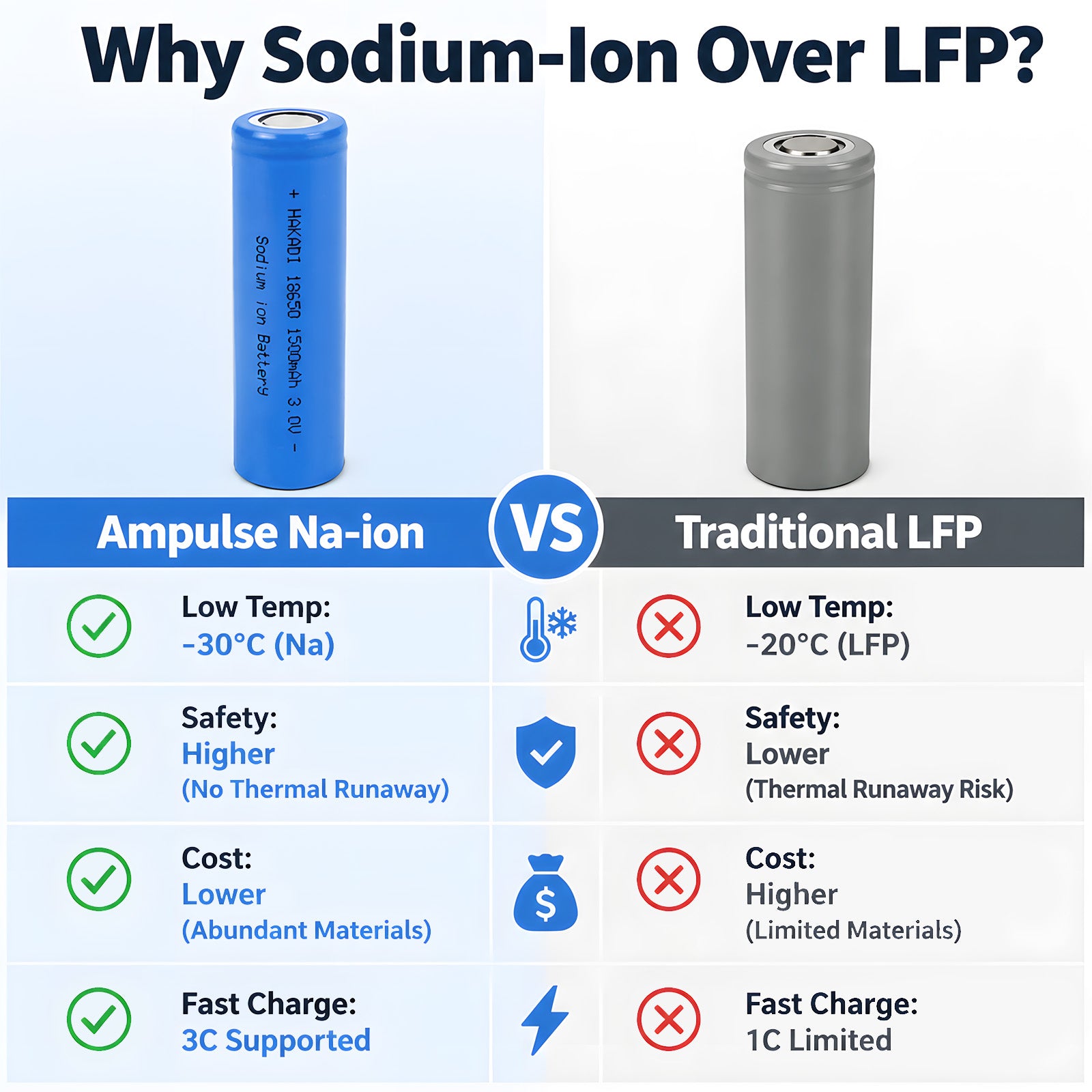 18650 Sodium Ion Battery 1500mAh 3.0V Grade A Cell 3000 Cycles 3C High Discharge Rechargeable Lithium Alternative