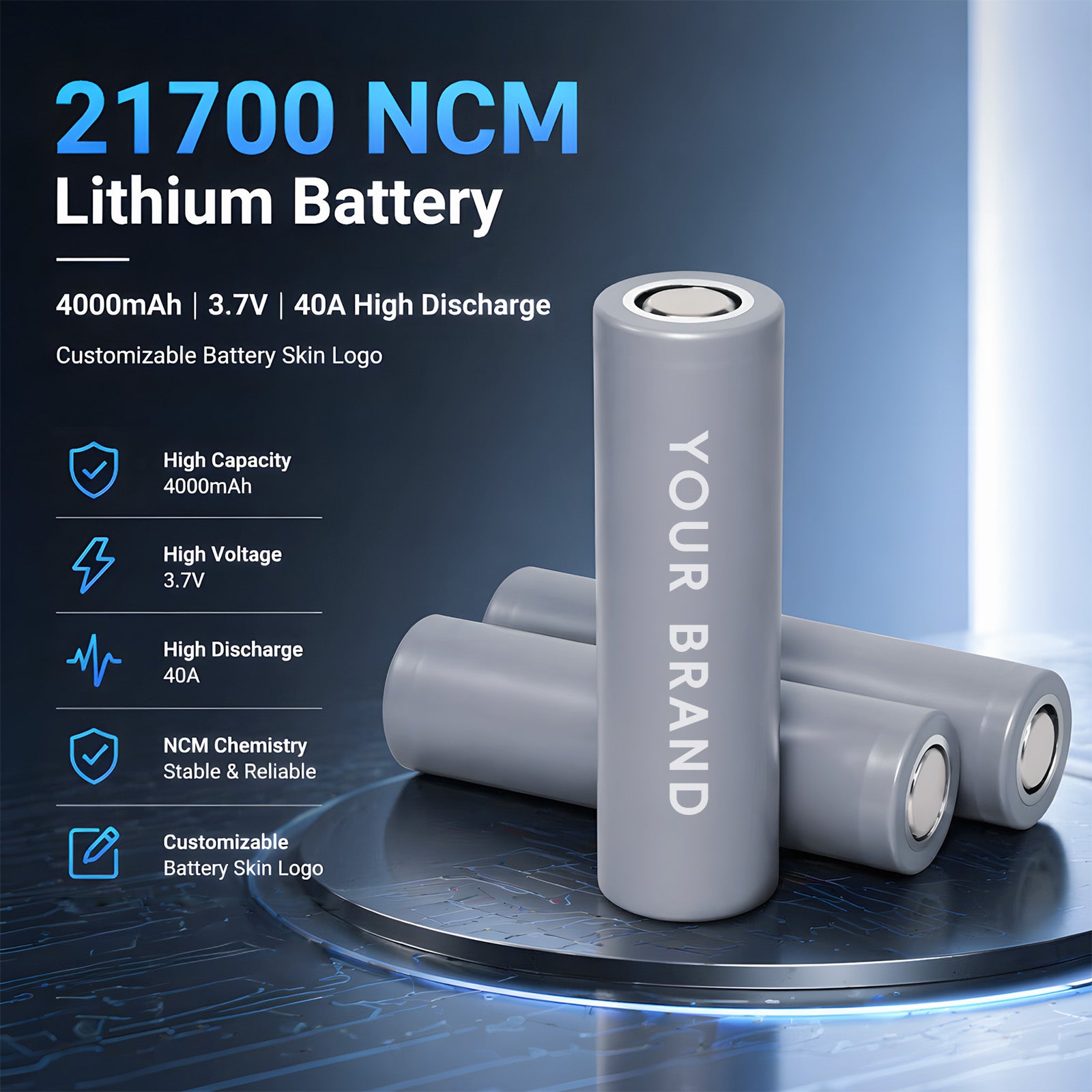 High-Rate Tianyi 21700 4000mAh 10C Li-ion Battery Cell | Custom Logo OEM for Power Tools（100piece/box）