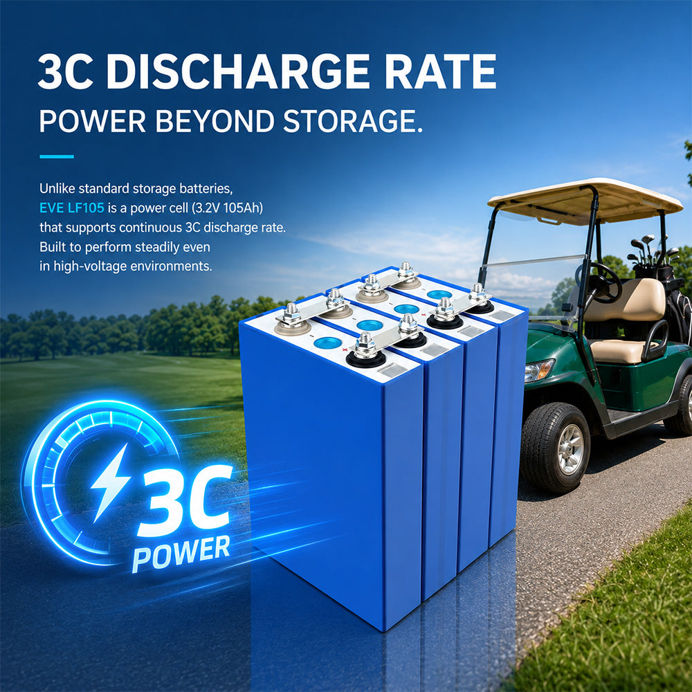 Brand New LF105A EVE105Ah 3.2V LiFePO4 Battery Grade A Cells 3C 315A Constant Discharge For Solar Off Grid RV Storage