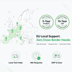 European local technical support and 10-year battery cell warranty for solar storage.