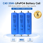 EVE C40 20Ah IFR40135 Lifepo4 Battery Cell Grade A 3.2V Lithium Iron Phosphate Rechargeable Cylindrical Power Solar Storage Backup