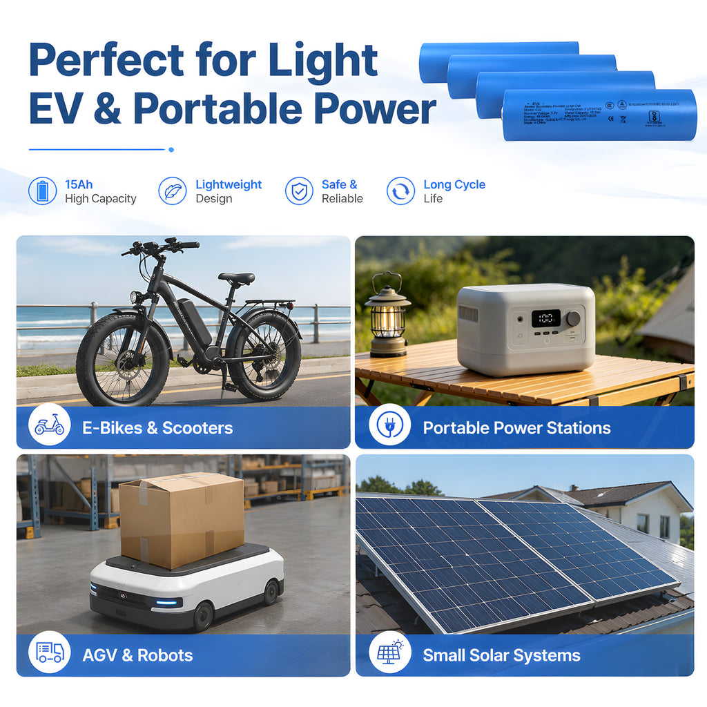 Premium EVE C33 3.2V 15Ah LiFePO4 Cylindrical Battery Cell for Solar & RV
